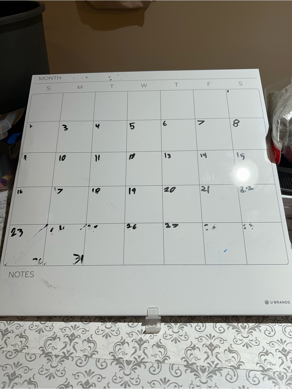White Magnetic Dry Erase Monthly Calendar